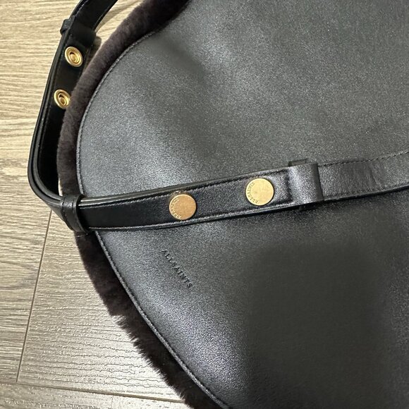 All Saints Black Shearling Crossbody Bag - Picture 2 of 3